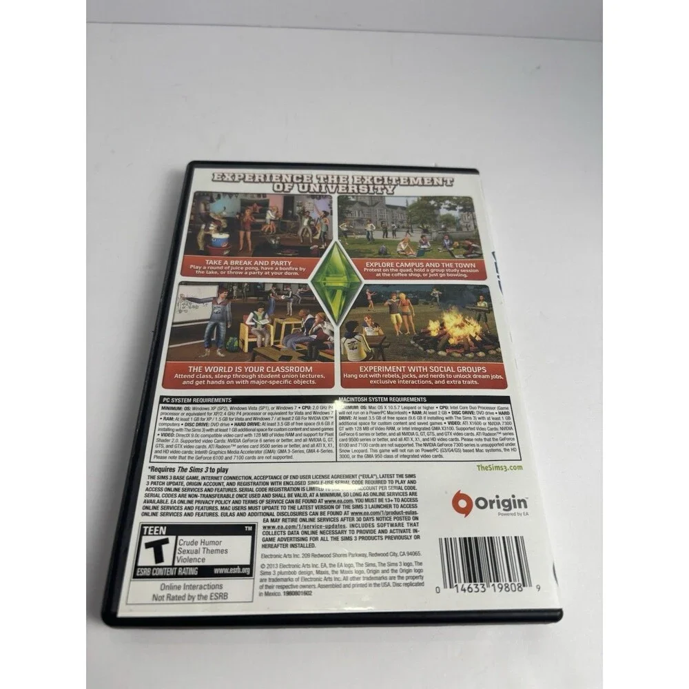 Sims 3: University Life PC DVD Windows Mac Expansion Pack Addon